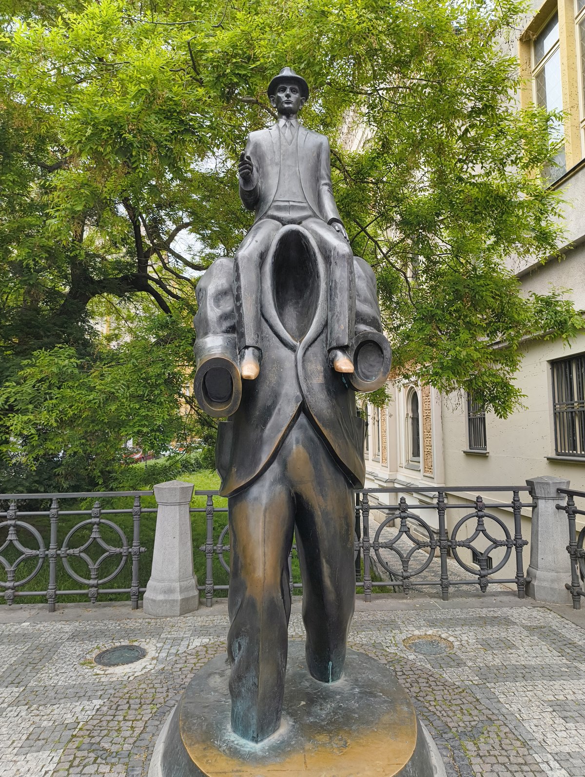 Franz Kafka statue by Jaroslav Róna in Prague, Czech Republic