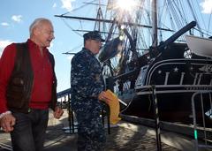 Buzz Aldrin escorted by Cmdr. Sean Kearns touring USS Constitution