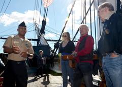 Buzz Aldrin touring USS Constitution spar deck with Boatswain's Mate William Sanchez in Boston