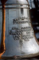 USS Constitution ship's bell aboard sailing frigate at Boston Naval Shipyard in 1983