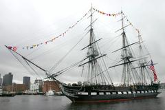 Port side view of the US Navy USS CONSTITUTION Old Ironsides in Boston Harbor