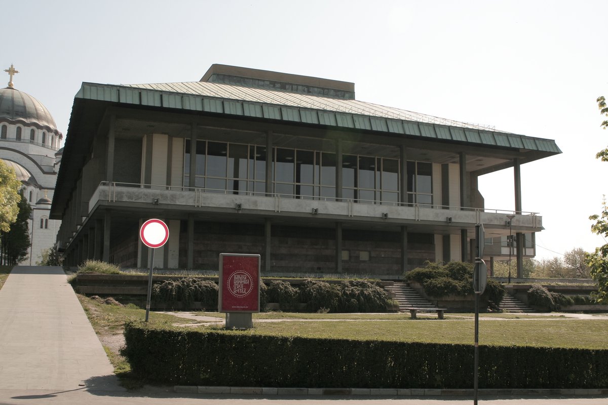 Front side of the National Library of Serbia building in Belgrade