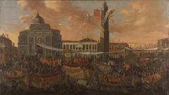 Federico Corner entering San Pietro Castello depicted in historic painting