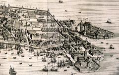 Venice Arsenale historic shipyard with brick walls and towers along the waterfront