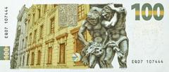 Reverse side of Czech commemorative 100 CZK banknote 2022 with Hungarian Parliament building illustration