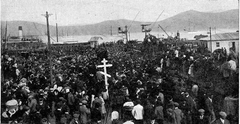 Funeral of a Russian sailor from the Tsesarevich ship in Vigo port, 1908