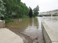 Flooded street in Paris at Square Tino Rossi during 2016 flood
