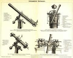 Astronomic instruments from Strasbourg Observatory and Yale University Observatory illustrated in Meyers Konversationslexikon