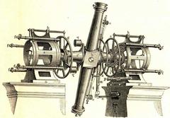 Meridian circle instrument at Strasbourg Observatory from Meyers Konversationslexikon Vol. 1 plate 983