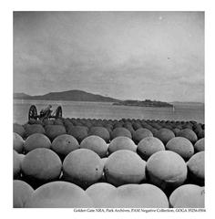 Cannonballs for the 15 inch Rodman Ammunition gun at Fort Mason facing Alcatraz circa 1869
