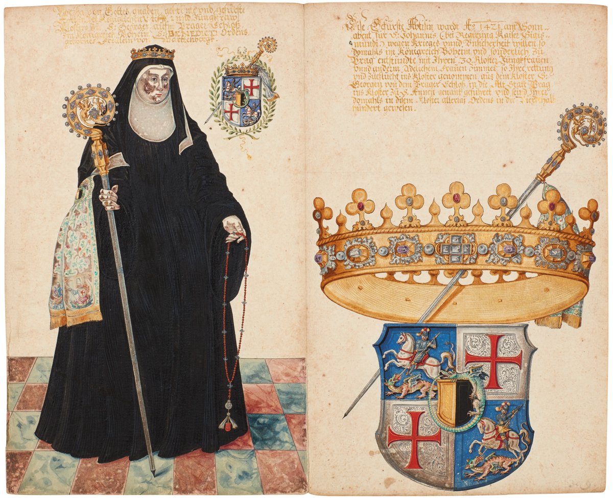 Coat of arms and portrait of abbess of St. George monastery in Prague from Wartenberg family, 17th century German school
