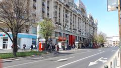 Panoramic view of Bucharest cityscape with buildings and clear sky in April 2018
