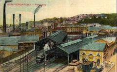 Vintage postcard of Sampierdarena train station in Genoa