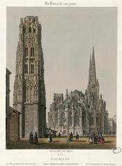 Pey Berland Bell Tower and Apse of Saint-André Cathedral in Bordeaux lithograph from 1853-1876 series
