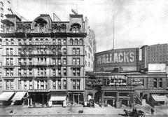 East side of Broadway in New York City between 30th and 31st Streets in 1910 showing Wallack's Theatre and New Grand Hotel
