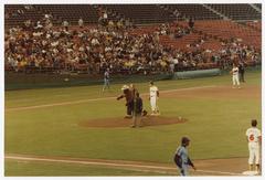 Smokey Bear throwing the ceremonial first pitch during Smokey Bear Baseball Card Night at a San Diego Padres game
