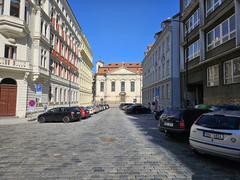 View of Resslova Street in Prague with surrounding buildings and street details