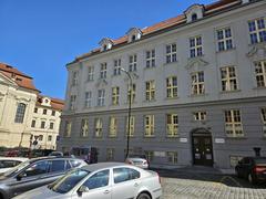 Pražská Resslova street with surrounding buildings and objects in Prague