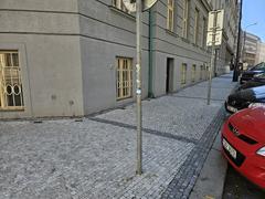 Street view of Resslova ulice in Prague with surrounding buildings and street elements