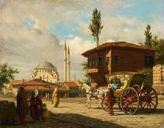 View of a partie in Istanbul with the Eyüp Sultan Mosque in the background