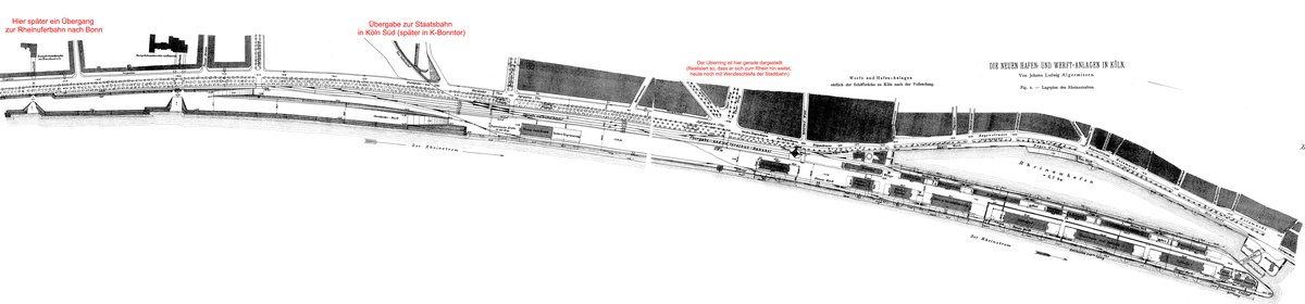 Detail of Rheinauhafen in Cologne from Allgemeine Bauzeitung 1899 showing J. L. Algermissen's architectural drawing of Kölner Häfen