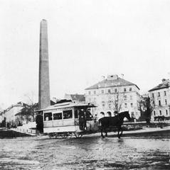 Historic horse-drawn tram at Karolinenplatz in Munich