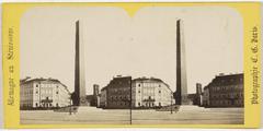Obelisk at Karolinenplatz in Munich, Germany, vintage stereoscopic photo from 1868