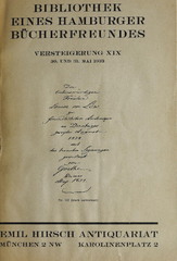 Title page of Emil Hirsch Antiquariat Munich auction May 1933 with facsimile dedication from Johann Wolfgang von Goethe to Fräulein Louise von Löw