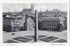Historical postcard of Karolinenplatz in Munich around 1918