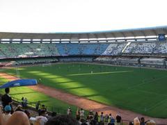 Interior view of Castelão Stadium with empty stands and football field