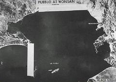 CIA A-12 reconnaissance image showing Pueblo ship at Wonsan after North Korean capture