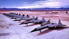 Ten Lockheed A-12 reconnaissance aircraft lined up at Palmdale Plant 42 California