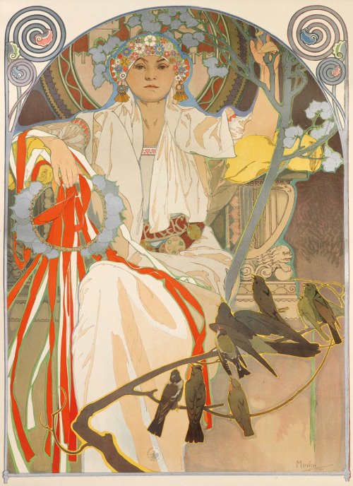 Alphonse Mucha Spring festival of song and music poster Prague 1914 color lithograph