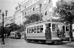 Traditional Bondes (trams) of Lisbon, Portugal parked in a row