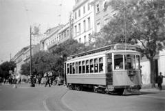 Historic tram number 334 at Restauradores square in Lisbon during the 1950s