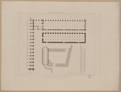 Historical architectural plan of Couvent des Bernardins refectory and 14th century church ruins in Paris