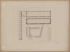 Historic illustrated plan of the Refectory and ruins of the 14th century church at Couvent des Bernardins in Paris