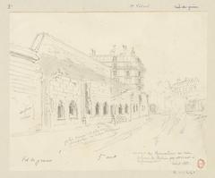 Drawing of the Bernardins Convent corner at Rue de Pontoise in Paris 19th century