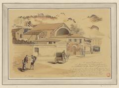 19th century urban scene at the corner of Rue de Pontoise and Boulevard Saint-Germain in Paris showing buildings with signs and remnants of the Couv.t des Bernardins