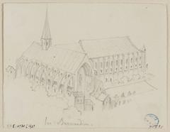 19th century drawing of Le Couvent des Bernardins in Paris by François Alexandre Pernot, made with graphite pencil