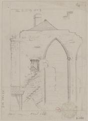 Graphite pencil drawing depicting the ruins and architectural section of the old Bernardins convent on Rue des Bernardins, Paris, 1841
