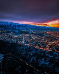 Koktobe Tower in Almaty, Kazakhstan with clear blue sky