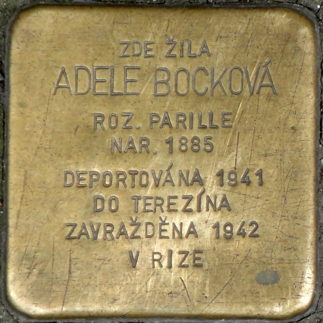 Stolperstein dedicated to Adele Bocková in Brno, Czech Republic