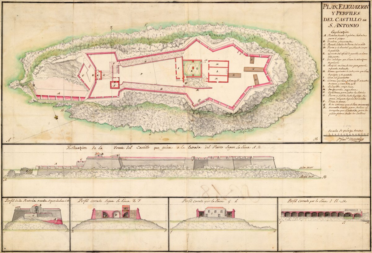 Architectural plan and elevation drawings of Castillo de S. Antonio by dn. Franco Montaigú