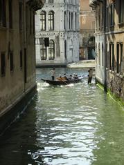 View of Rio di Fontego canal with historic buildings in Venice, Italy