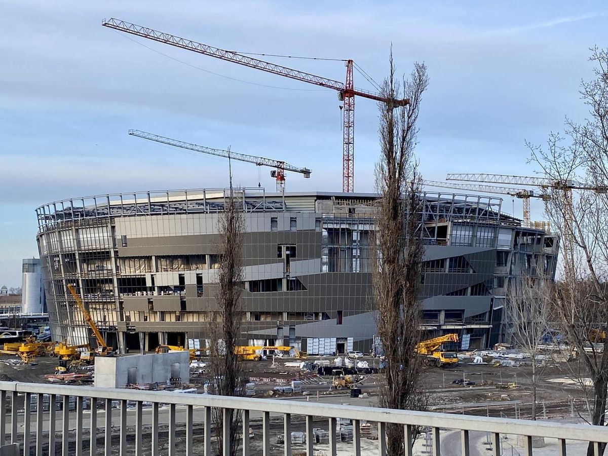 Budapest Multifunctional Arena under construction in February 2021 with cranes and scaffolding
