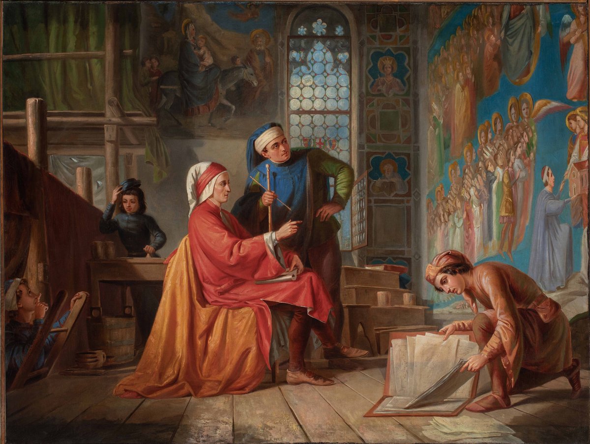Painting of Dante Alighieri visiting Giotto in the Scrovegni Chapel