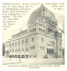 Historic black and white photo of Temple Beth-El on Fifth Avenue and 78th Street in New York City from 1893