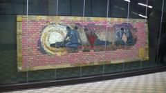 Tapestry called Breaking Ground by Laurie Swim at York Mills TTC subway station mezzanine level
