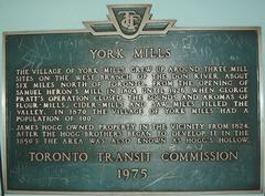 Historical marker of York Mills community in Toronto at the TTC York Mills station